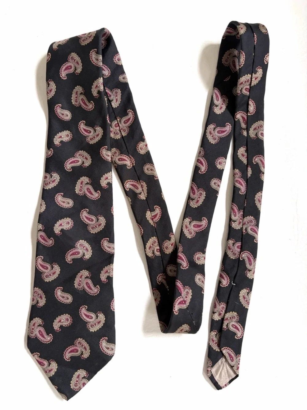 Christian Dior Vintage Men’s Tie Necktie Silk Black Paisley